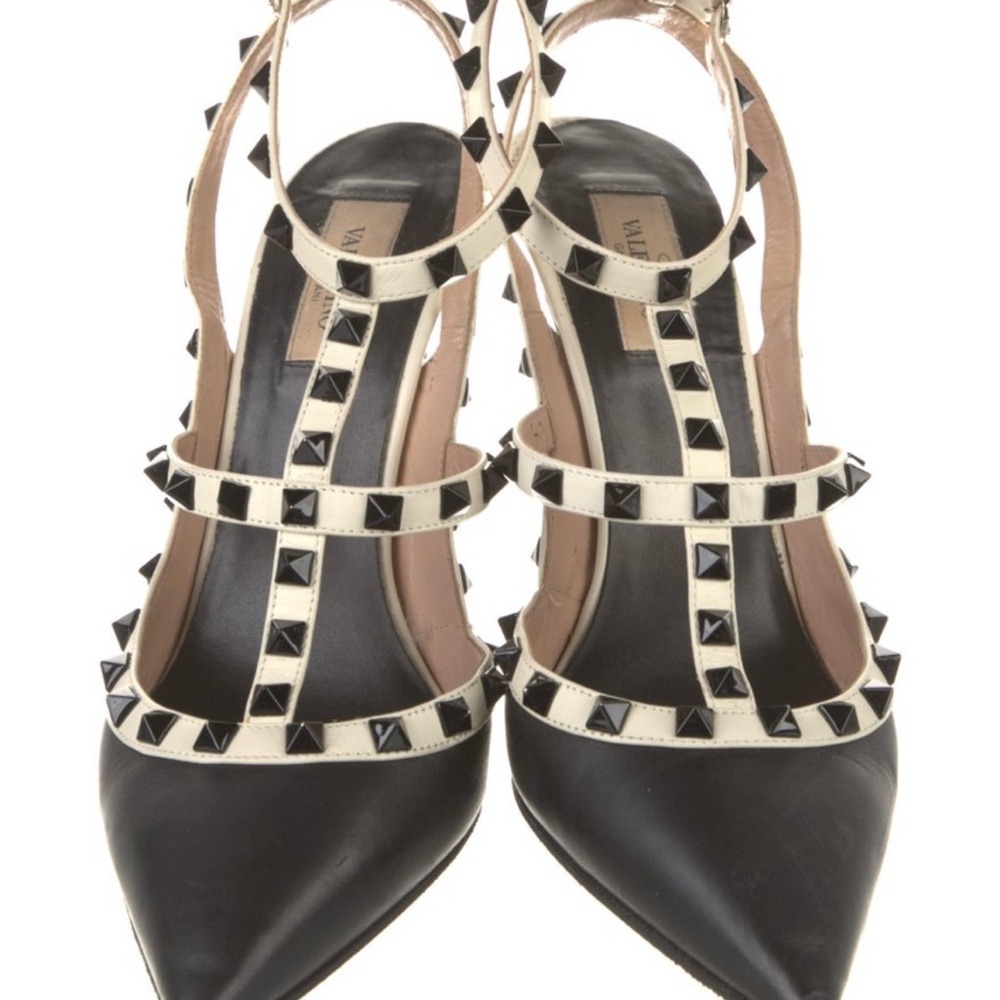 Valentino Women's Black and Cream Studded Heels